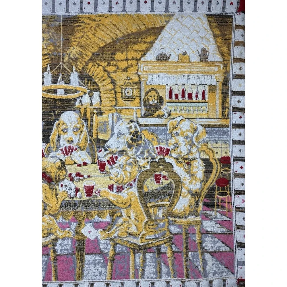 Vintage Dogs Playing Poker Tapestry Blanket Throw Cards Bar Scene 57x46 Vtg